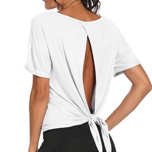 Women's White Tie-Back Open-Back Tee (4) LARGE